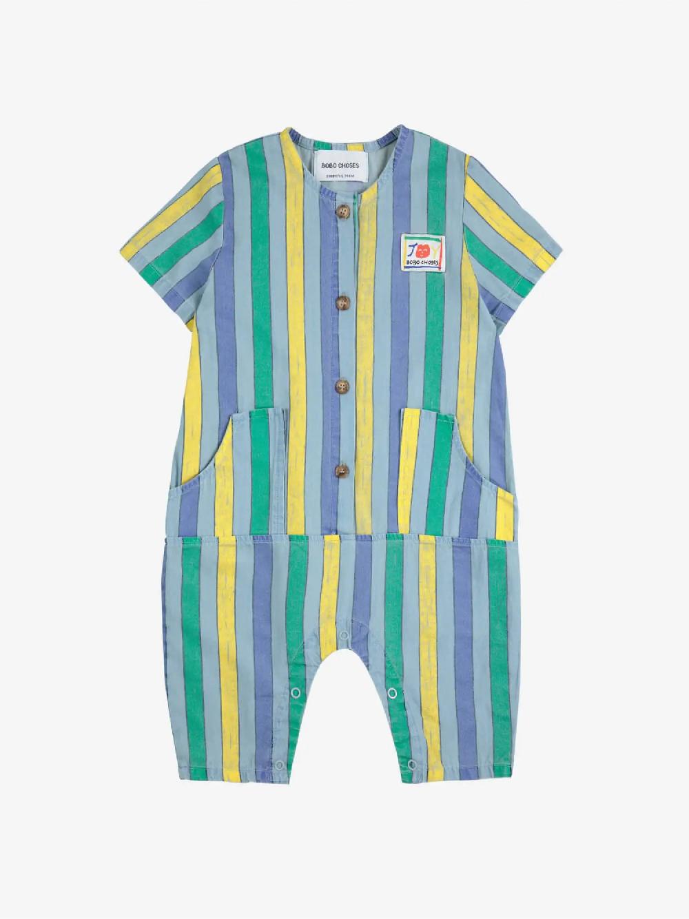 Bobo choses Multicolor Stripes denim overall Libre de impuestos