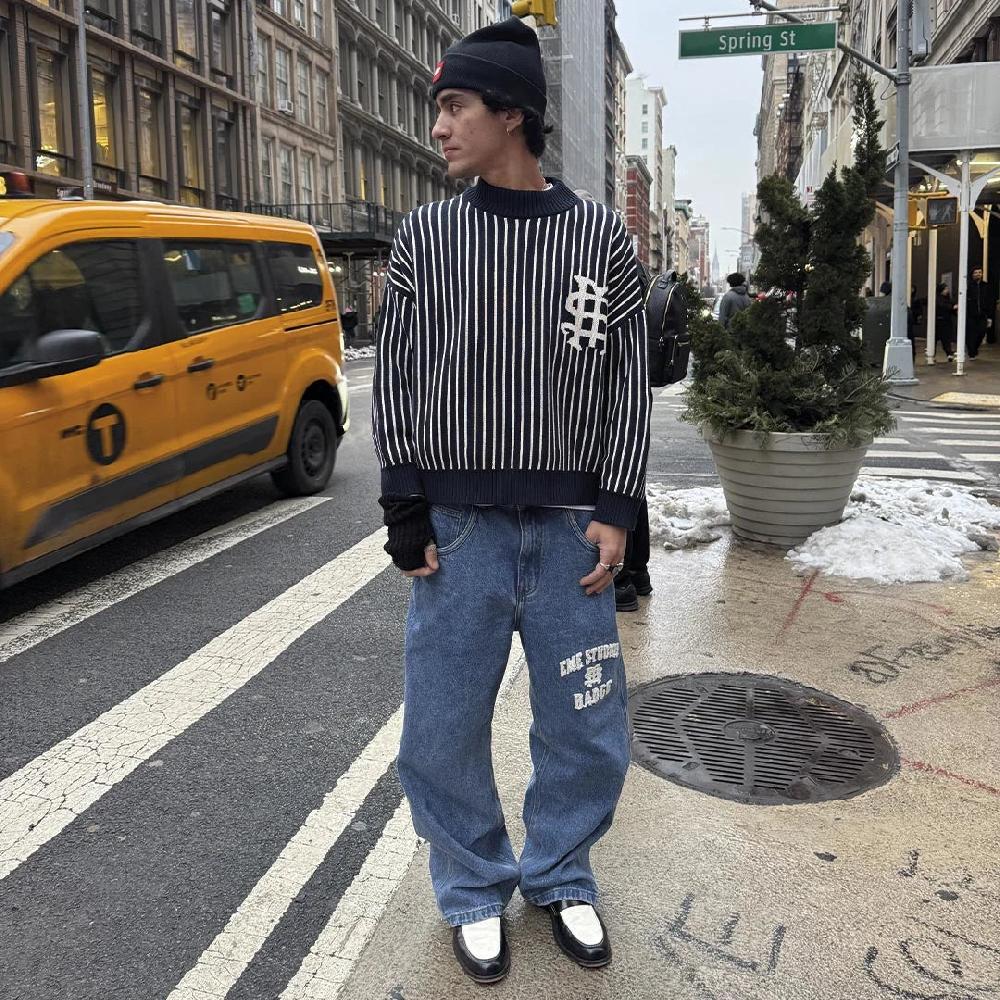 Eme Badge Navy Stripes Knit Oferta exclusiva