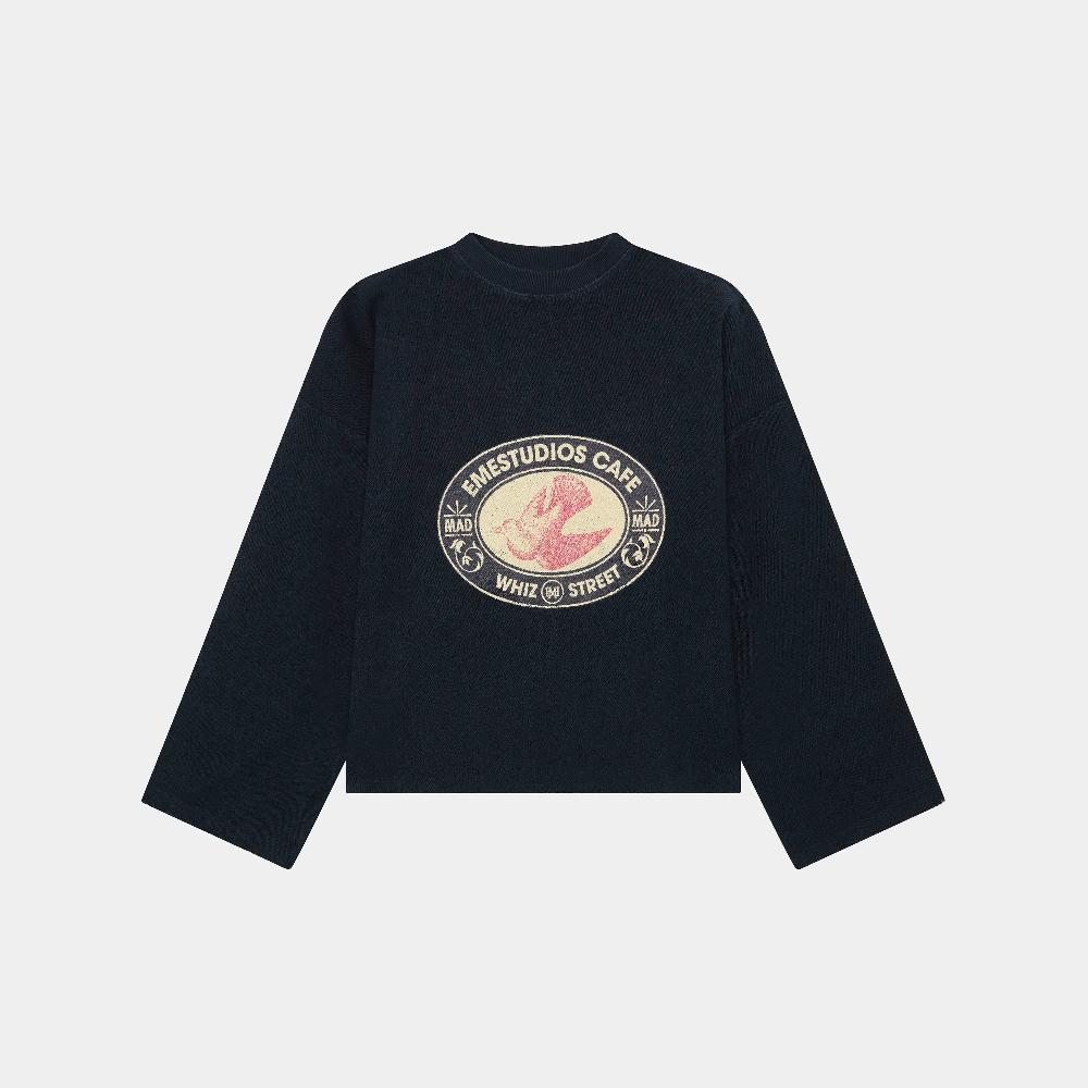 Eme Whiz Cafe Navy Reverse Crewneck Libre de impuestos