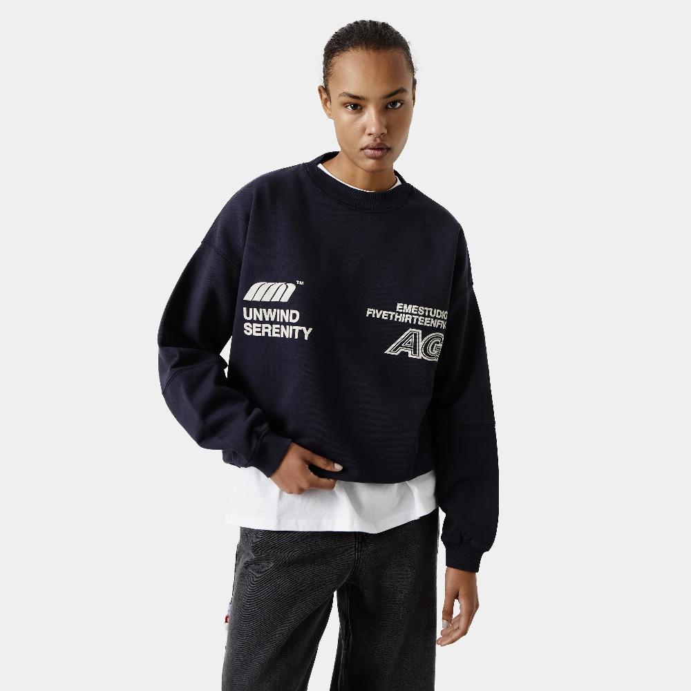 Eme Serenity Dark Navy Oversized Crewneck Tienda de fábrica