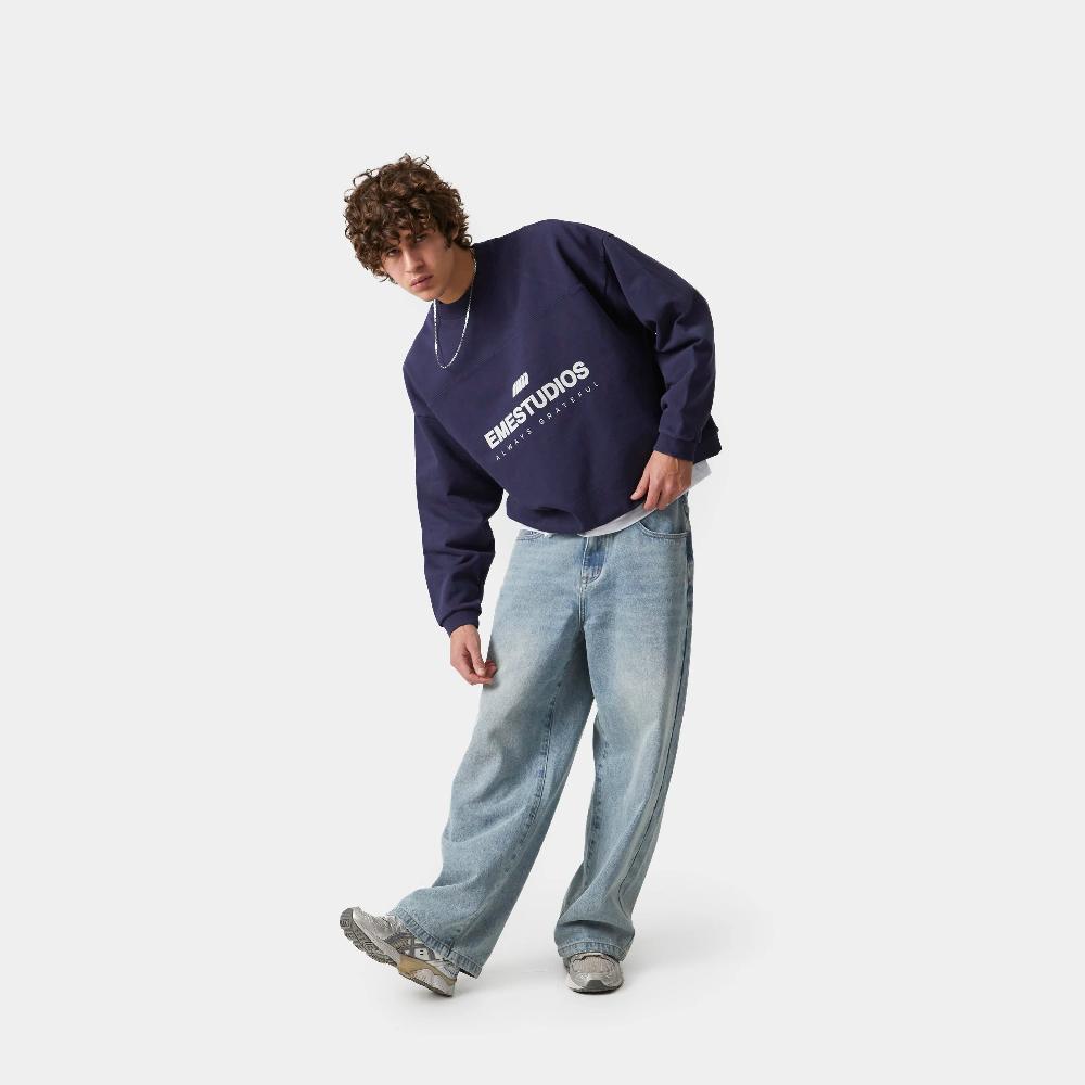 Eme Hallmark Navy Oversized Crewneck Grandes ahorros