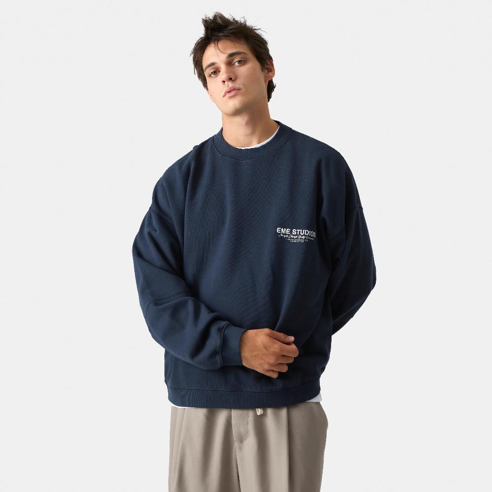 Eme Iconic Navy Oversized Crewneck Promoción por tiempo limitado