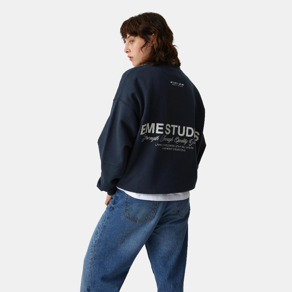 Eme Iconic Navy Oversized Crewneck Promoción por tiempo limitado
