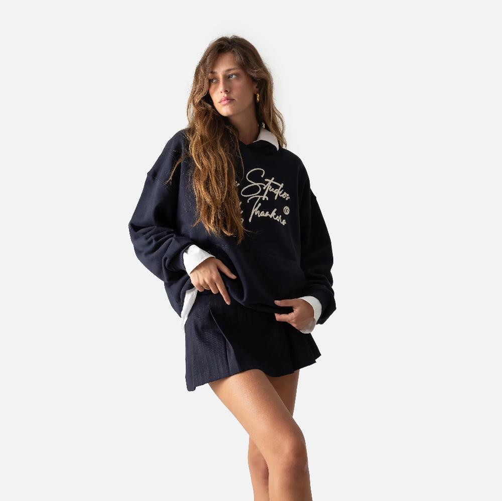Eme Knot Dark Navy Oversized Hoodie Grandes ahorros
