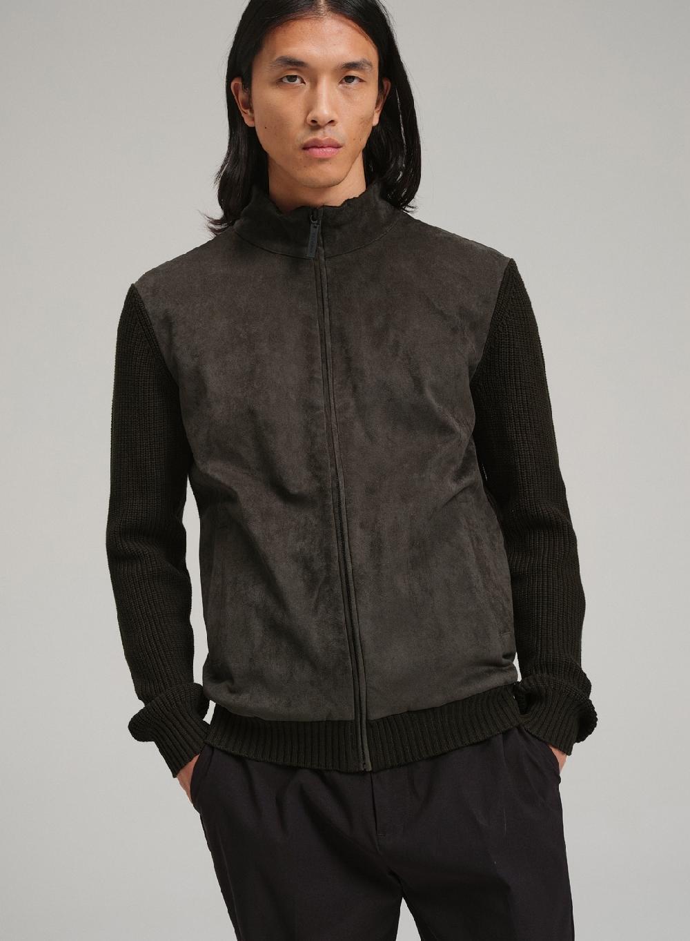 Etiqueta negra Campera con cierre combinada gamuza Ofertas de temporada