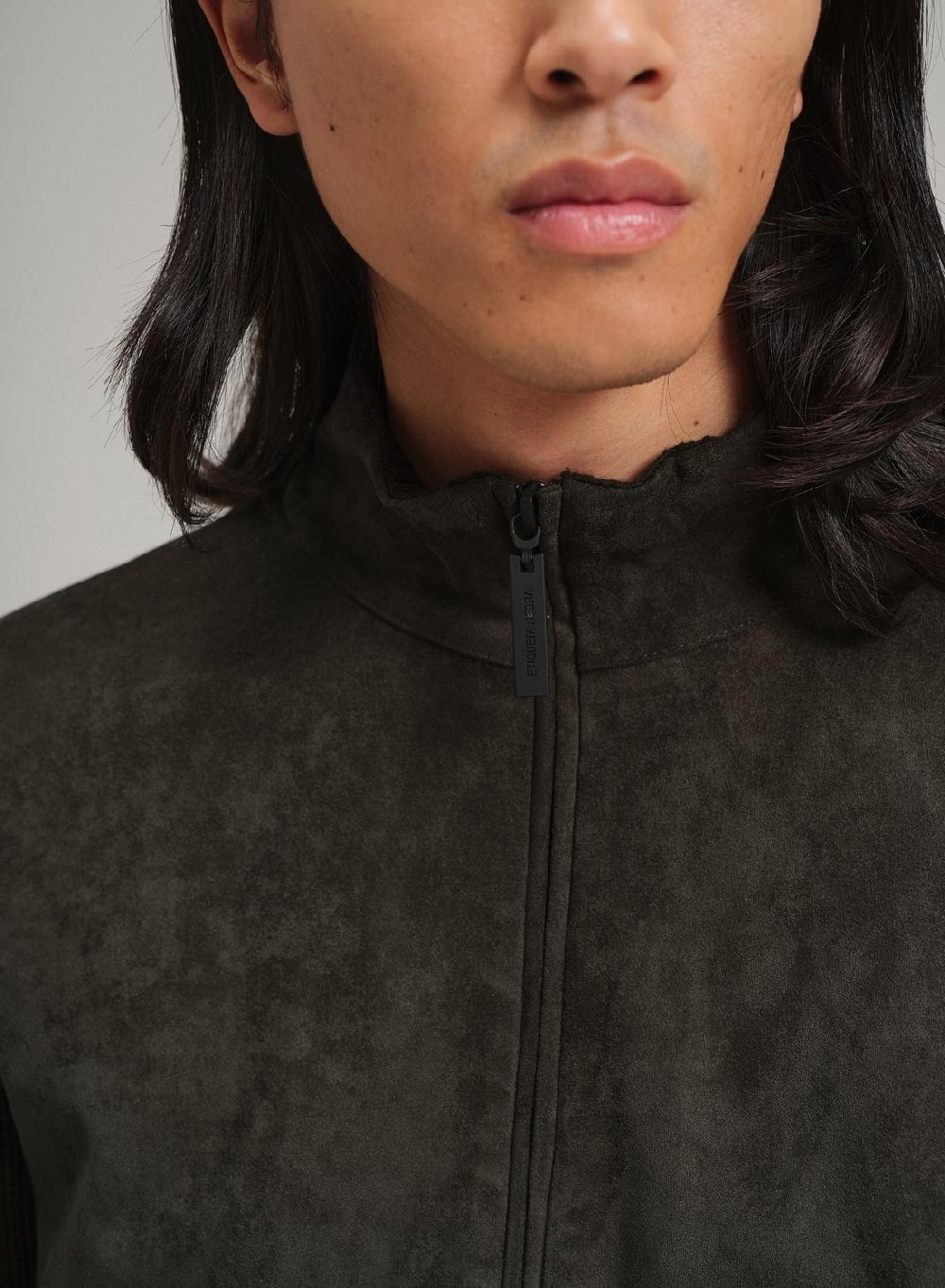 Etiqueta negra Campera con cierre combinada gamuza Ofertas de temporada