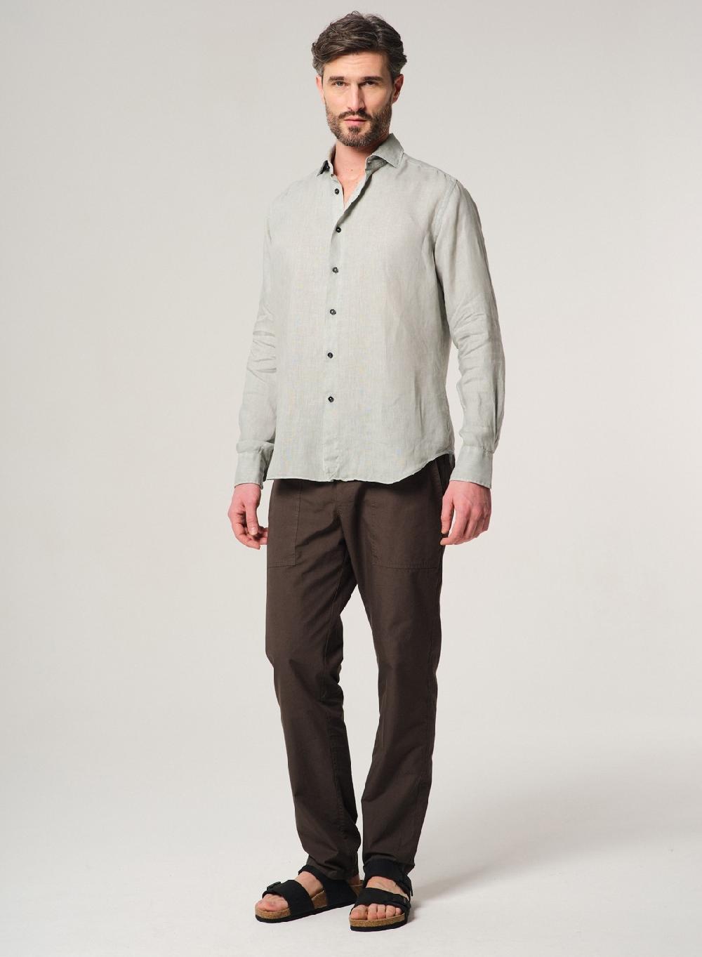 Etiqueta negra Camisa Lino Garment DYE Made in Italy Oferta exclusiva