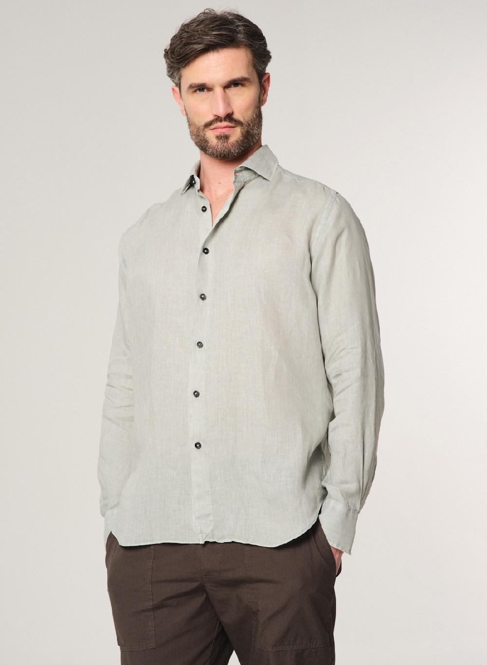 Etiqueta negra Camisa Lino Garment DYE Made in Italy Oferta exclusiva