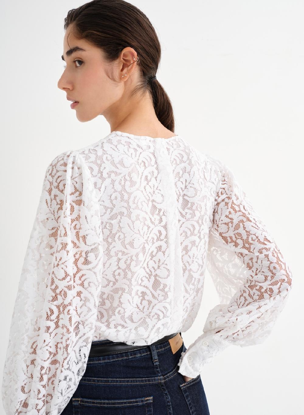 Etiqueta negra Camisa balloon encaje Última moda