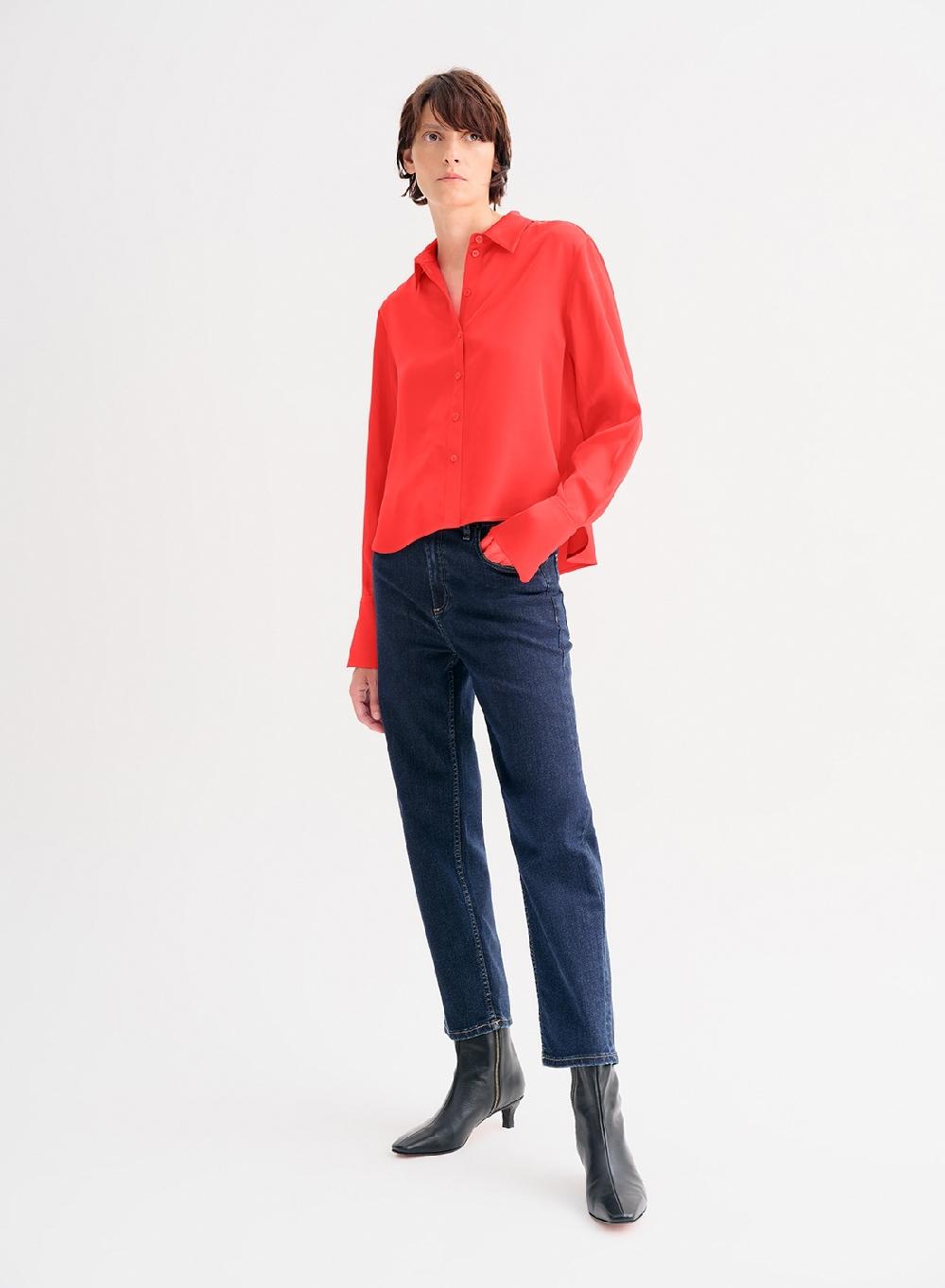 Etiqueta negra Camisa clasica saten liviano Outlet