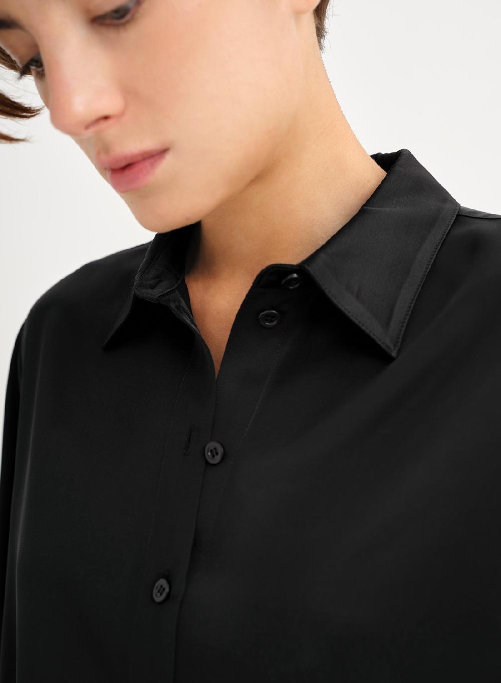 Etiqueta negra Camisa clasica saten liviano Outlet online