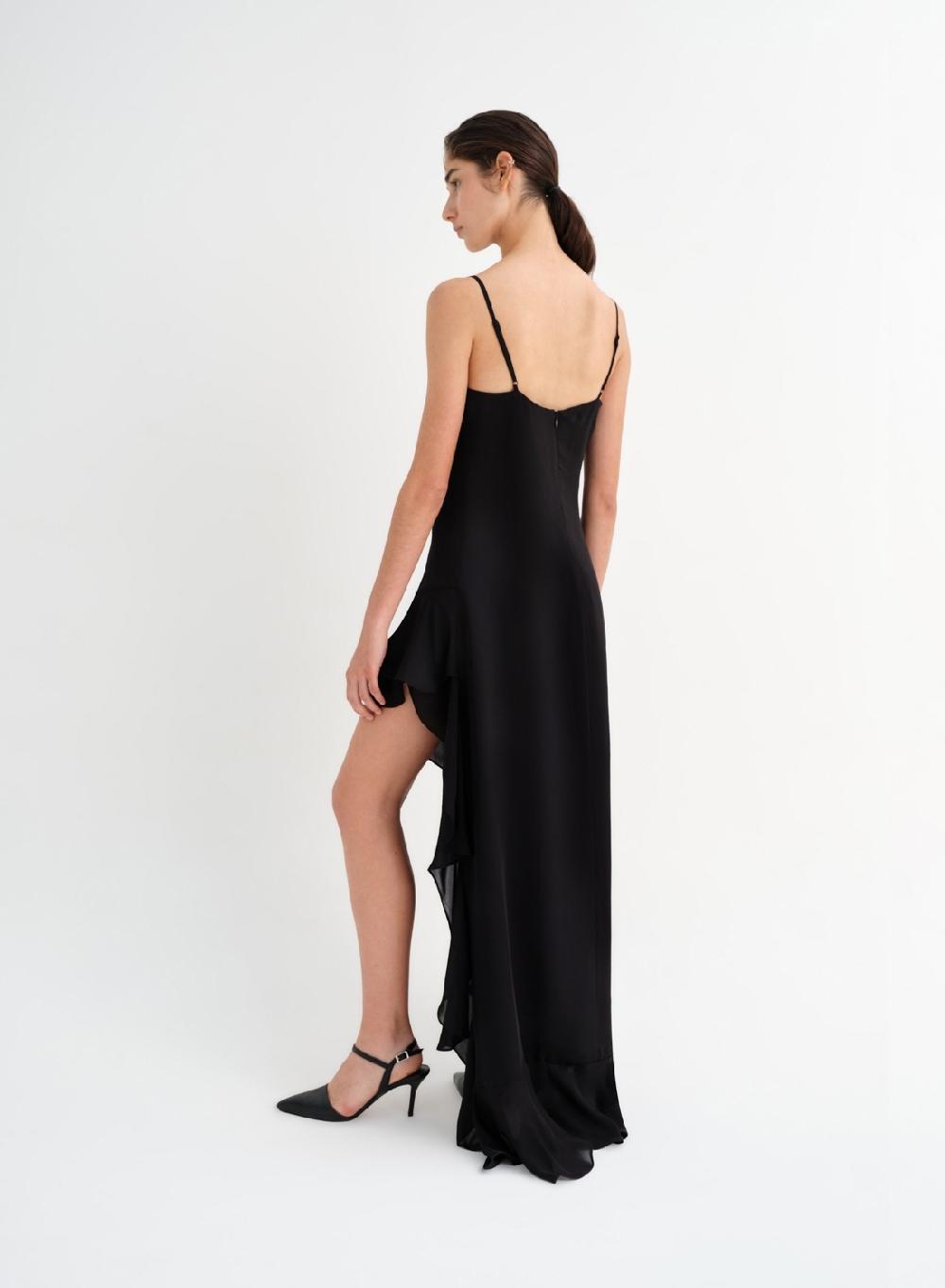Etiqueta negra Vestido volado gasa seda Precio ultrabajo