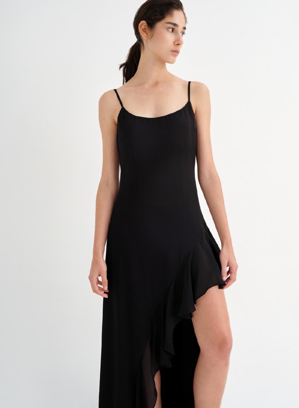 Etiqueta negra Vestido volado gasa seda Precio ultrabajo