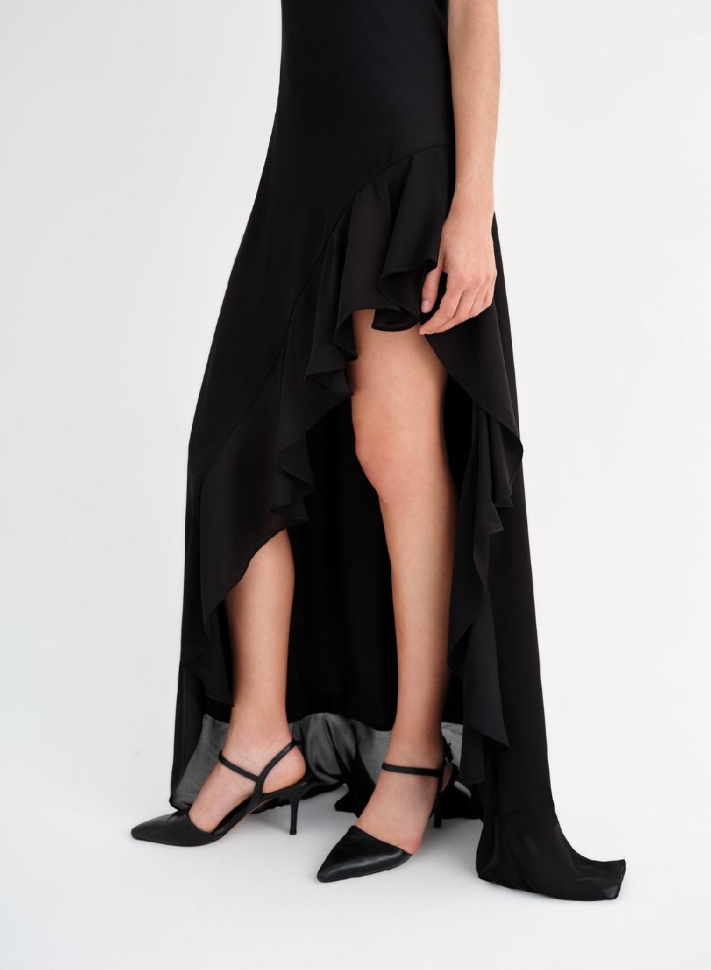Etiqueta negra Vestido volado gasa seda Precio ultrabajo