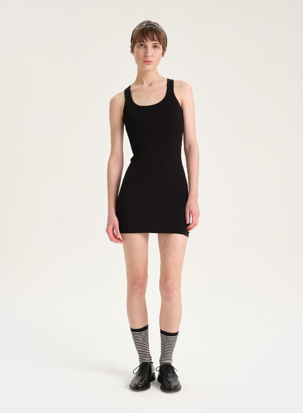 Etiqueta negra Vestido Rib Venta caliente