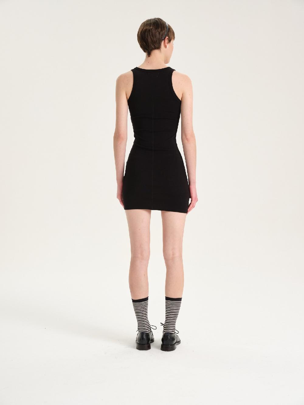 Etiqueta negra Vestido Rib Venta caliente
