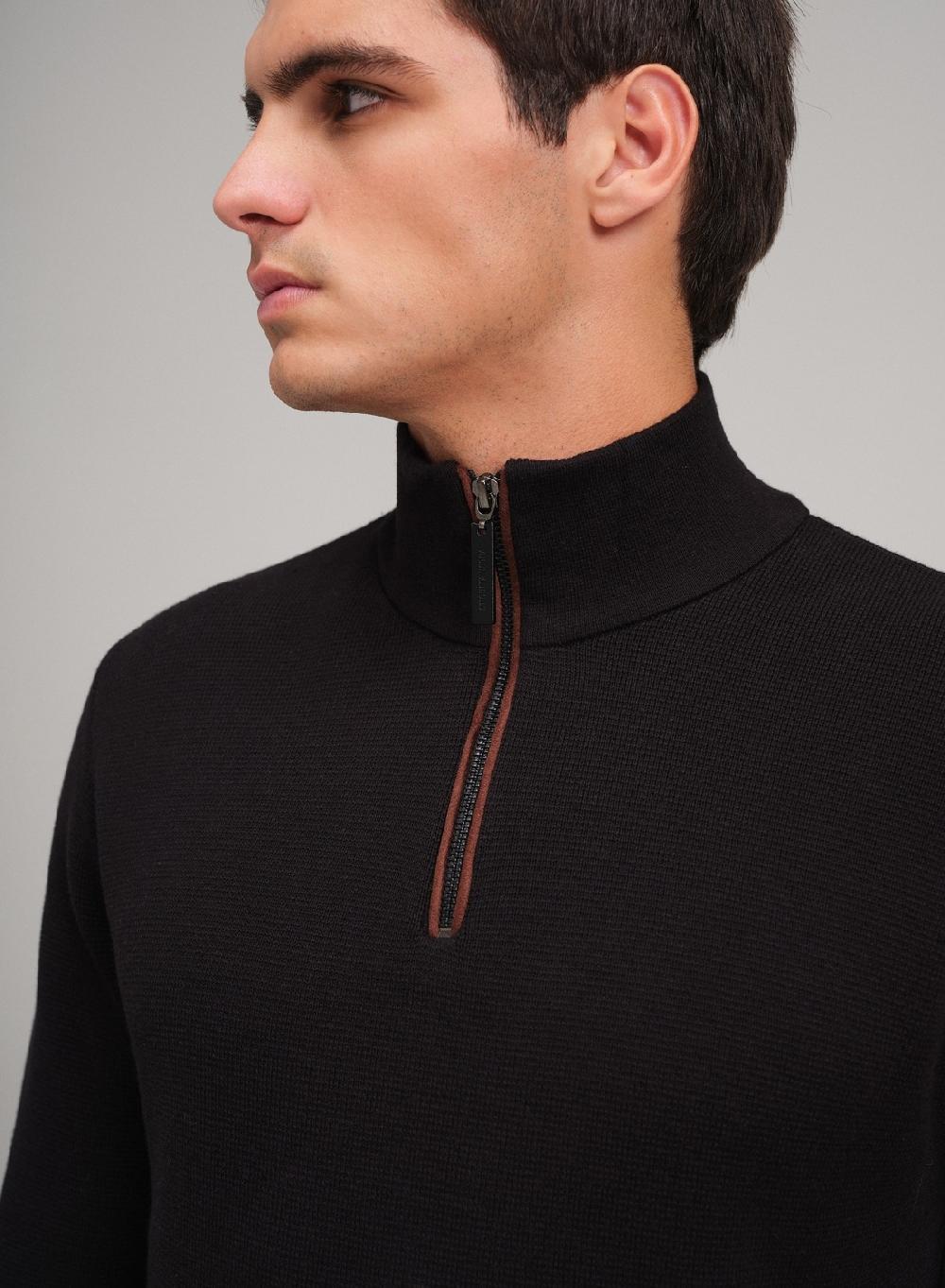 Etiqueta negra Sweater media polera cierre Ottoman Liquidación