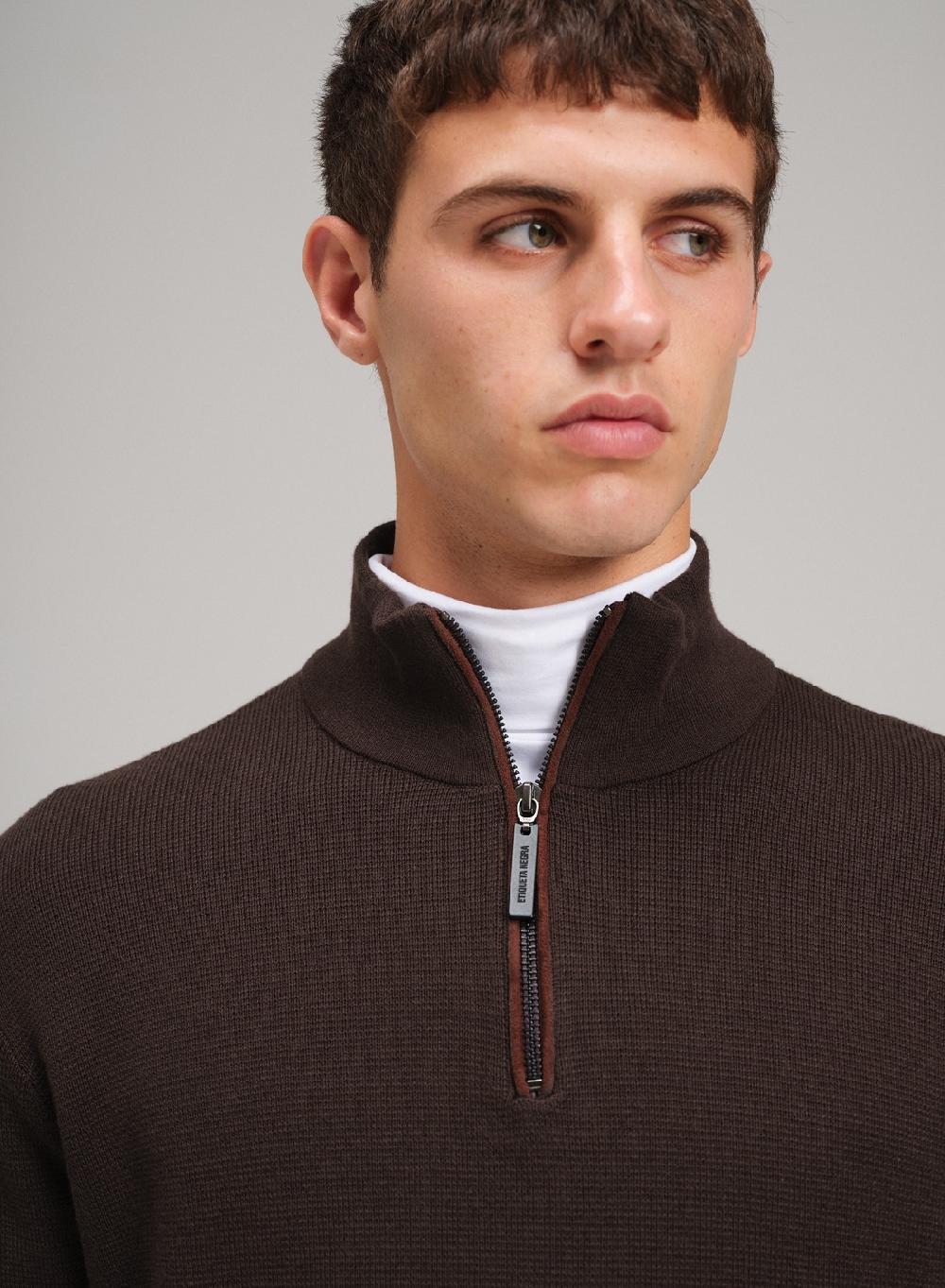 Etiqueta negra Sweater media polera cierre Ottoman Envío internacional gratuito