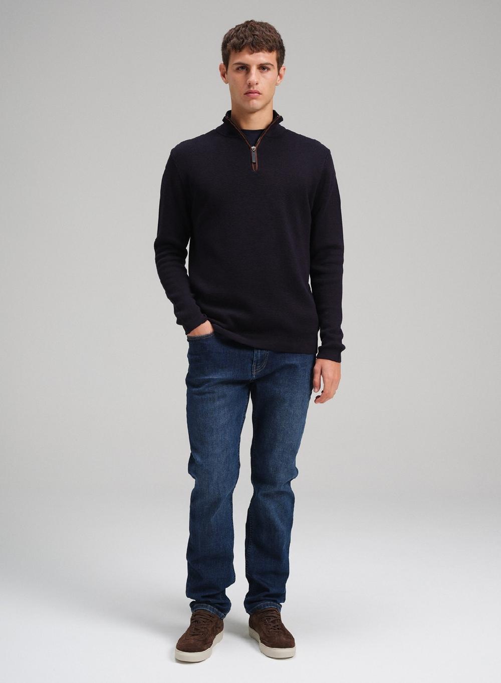 Etiqueta negra Sweater media polera cierre Ottoman Tienda de fábrica