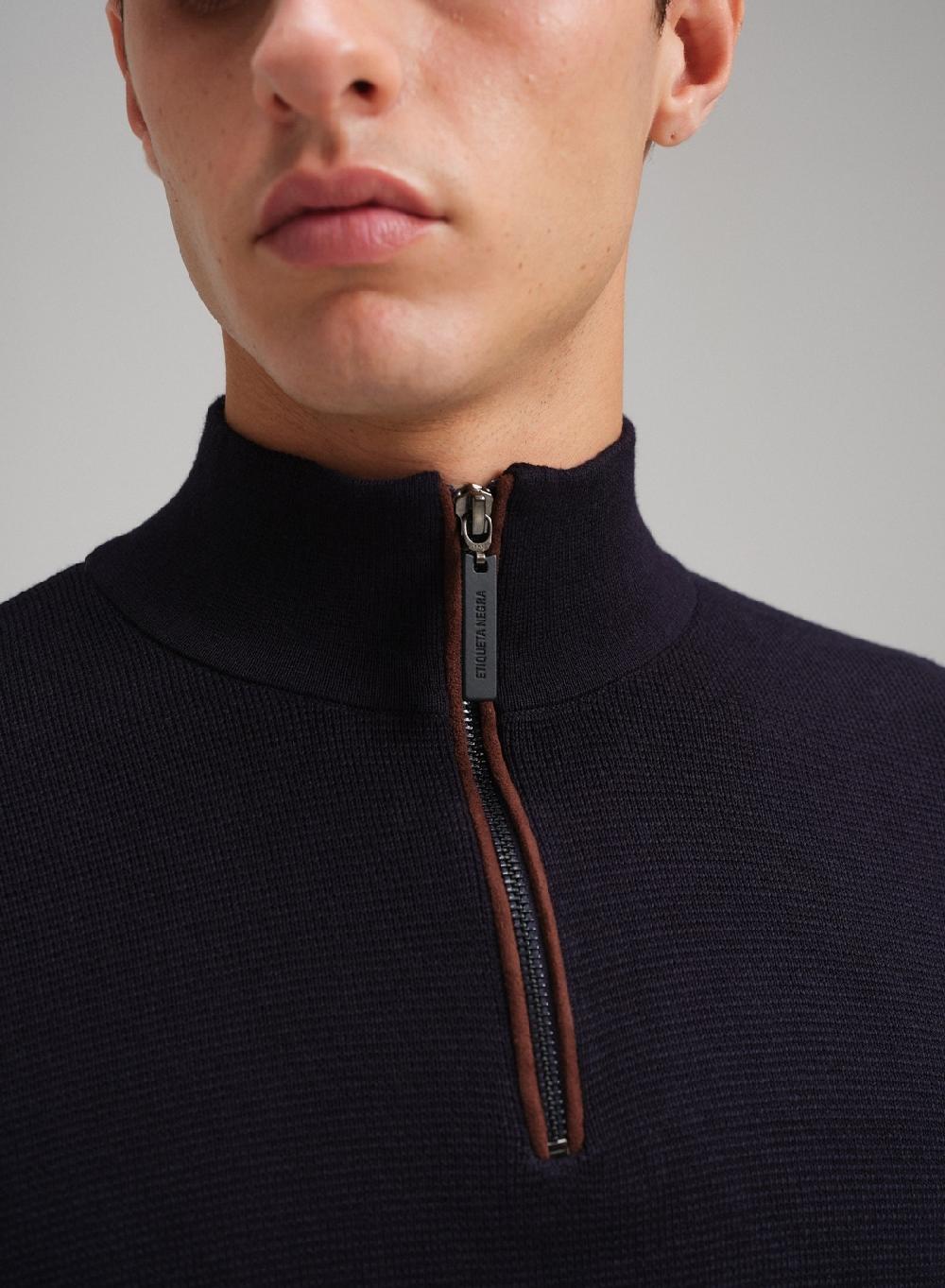 Etiqueta negra Sweater media polera cierre Ottoman Tienda de fábrica