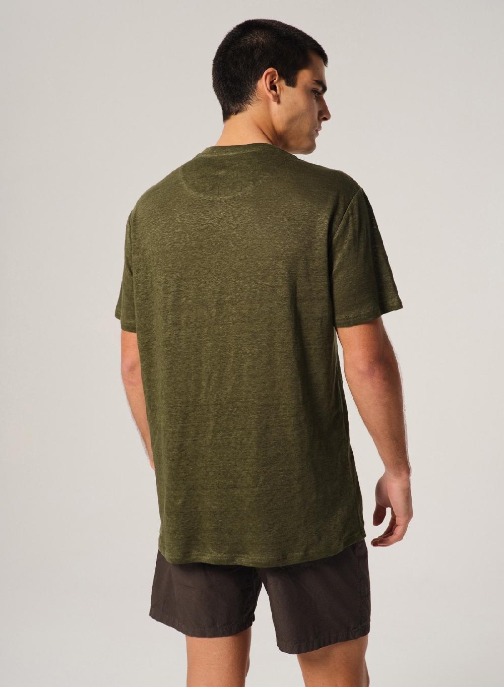 Etiqueta negra Remera Cuello V Manga Corta Lisa Lino Venta caliente