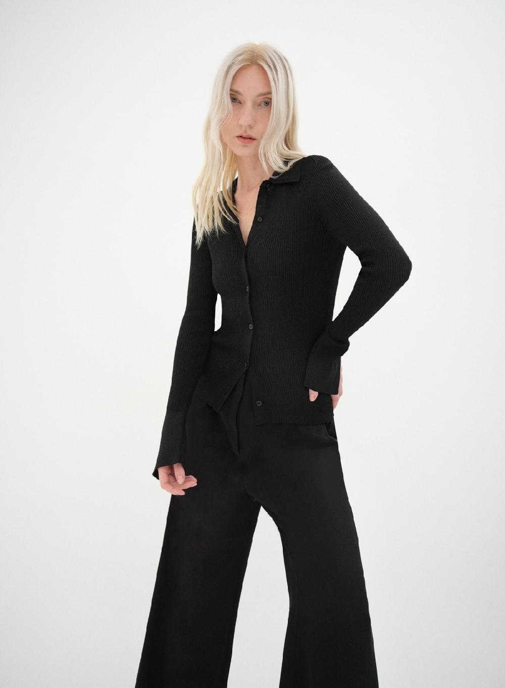 Etiqueta negra Camisa tejida lurex Promoción por tiempo limitado
