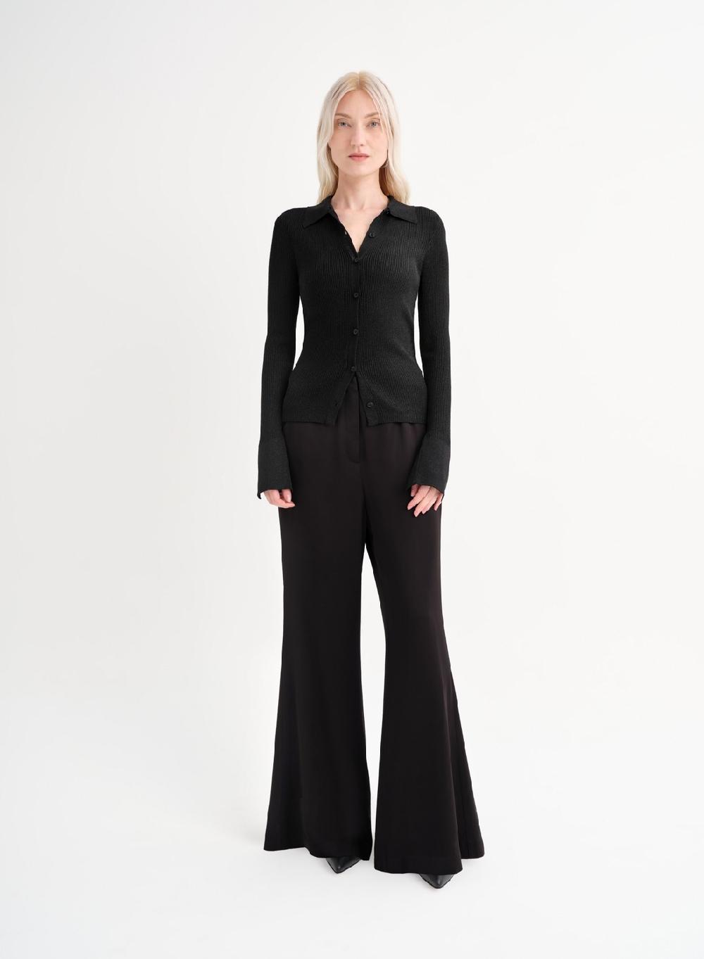 Etiqueta negra Camisa tejida lurex Promoción por tiempo limitado