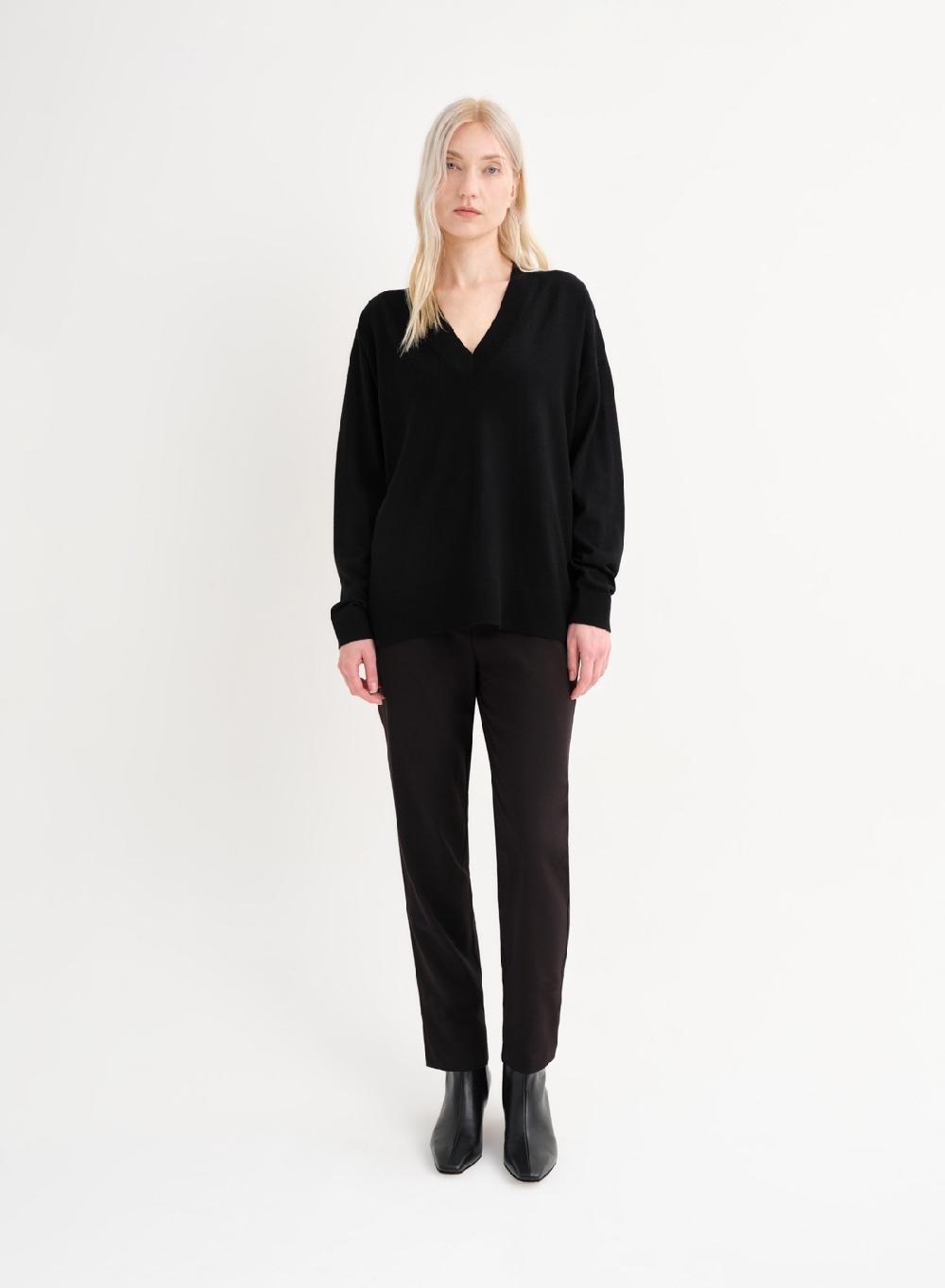 Etiqueta negra Sweater V amplio merino Venta caliente