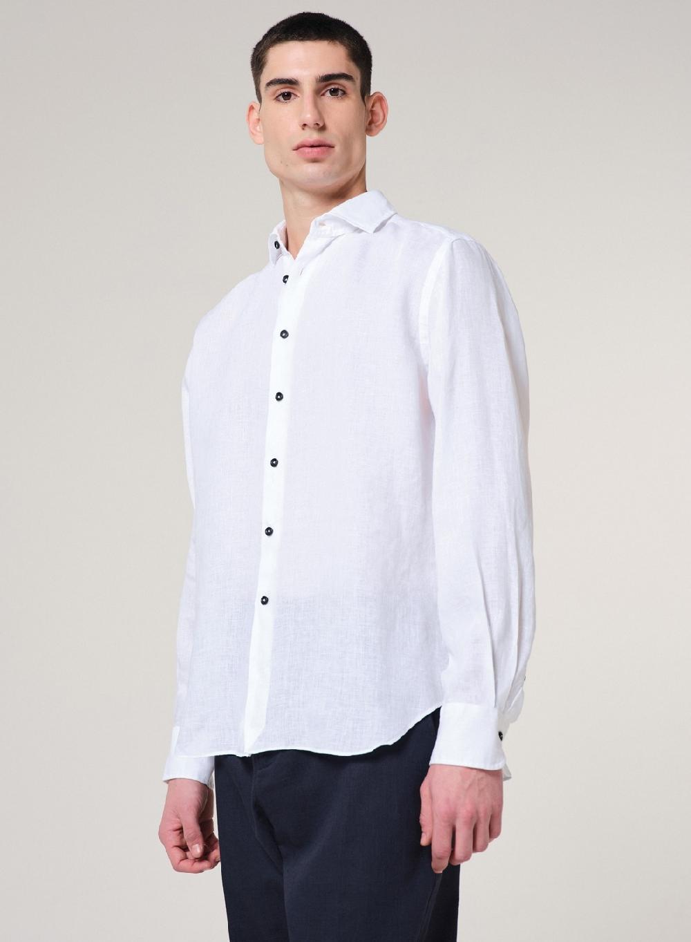 Etiqueta negra Camisa Lino Garment DYE Made in Italy En oferta