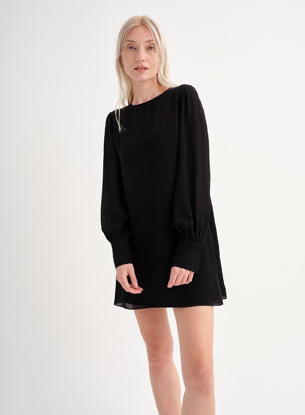 Etiqueta negra Vestido gasa brillos seda Precio de fábrica