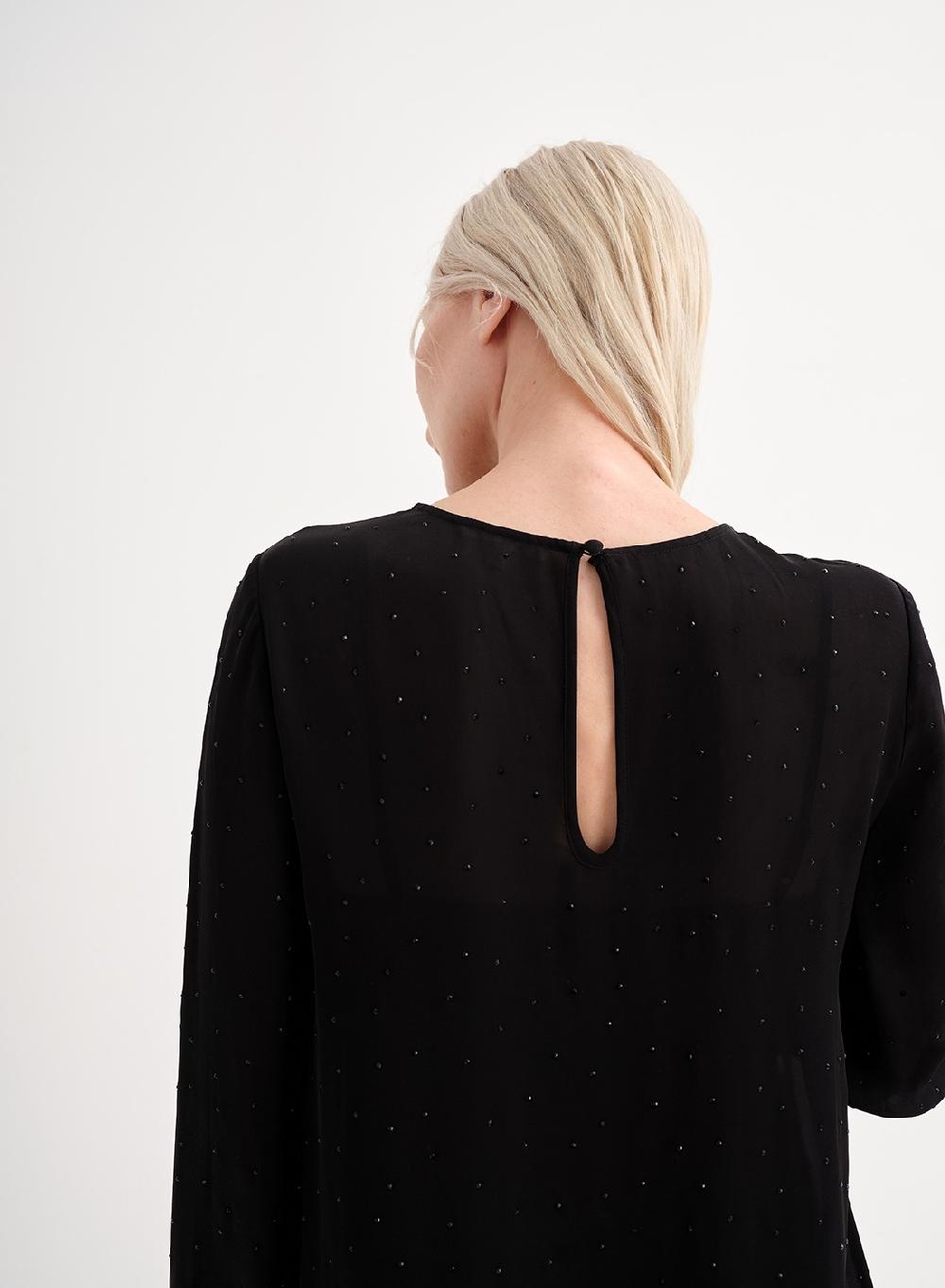 Etiqueta negra Vestido gasa brillos seda Precio de fábrica