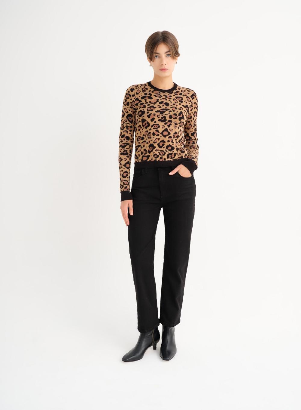 Etiqueta negra Sweater tejido leopardo Grandes ahorros