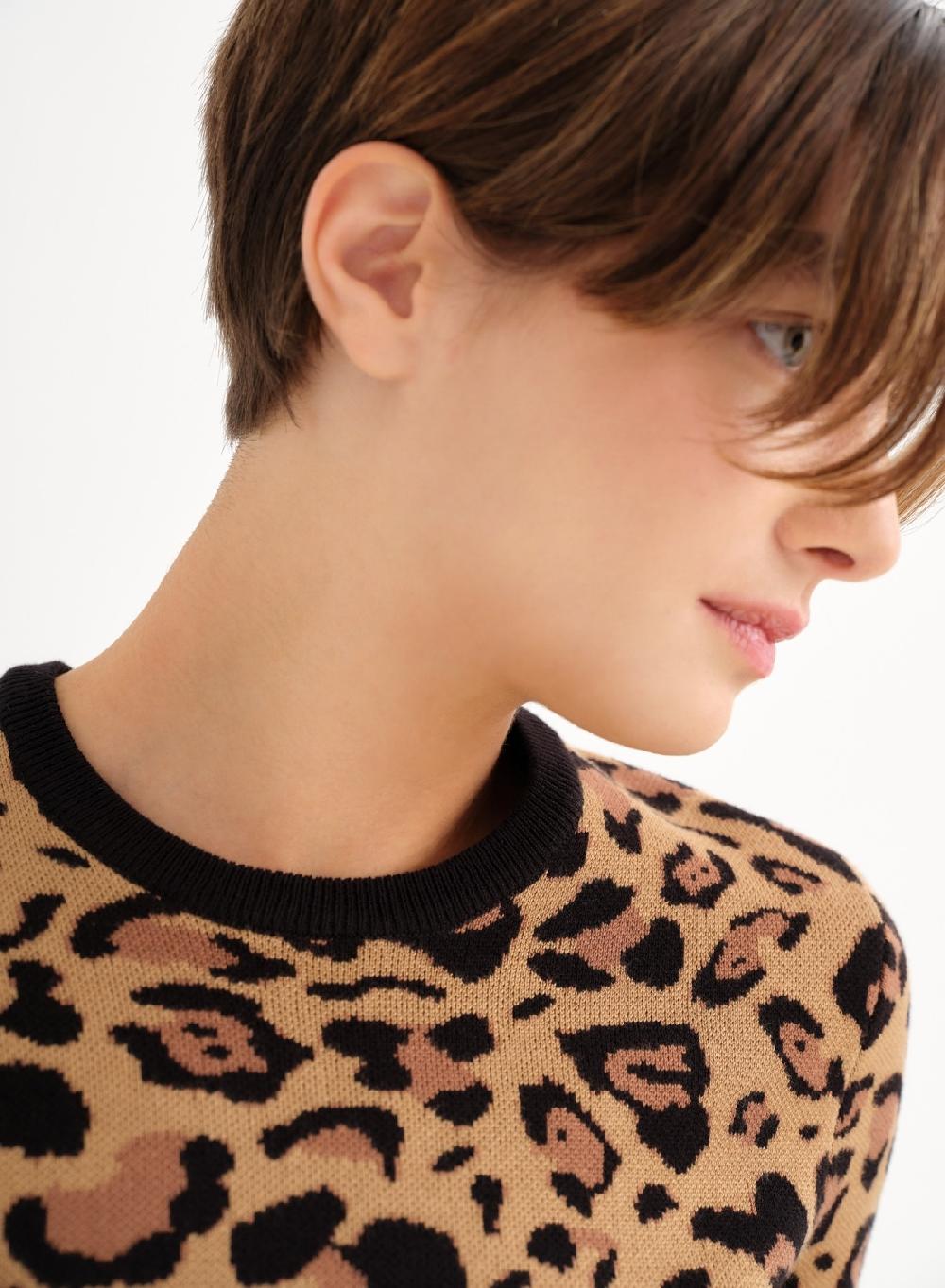 Etiqueta negra Sweater tejido leopardo Grandes ahorros