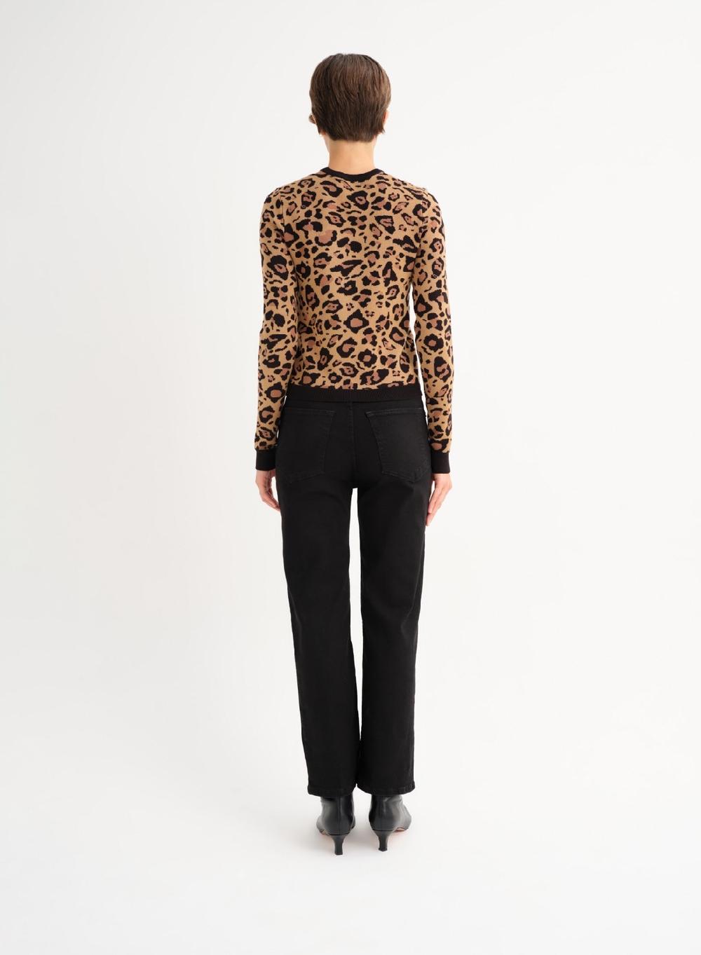 Etiqueta negra Sweater tejido leopardo Grandes ahorros