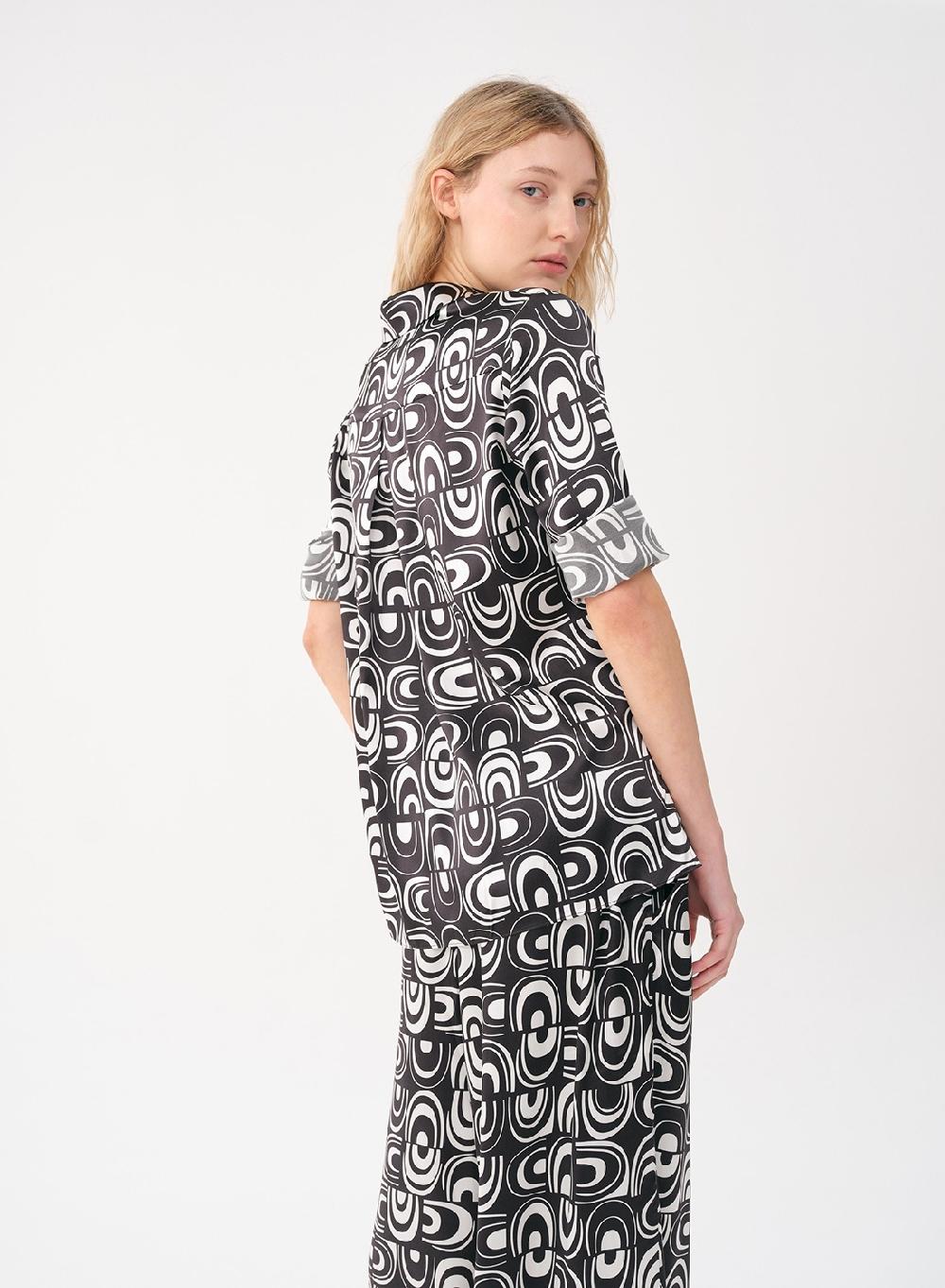 Etiqueta negra Camisa clásica seda estampa Precio de fábrica