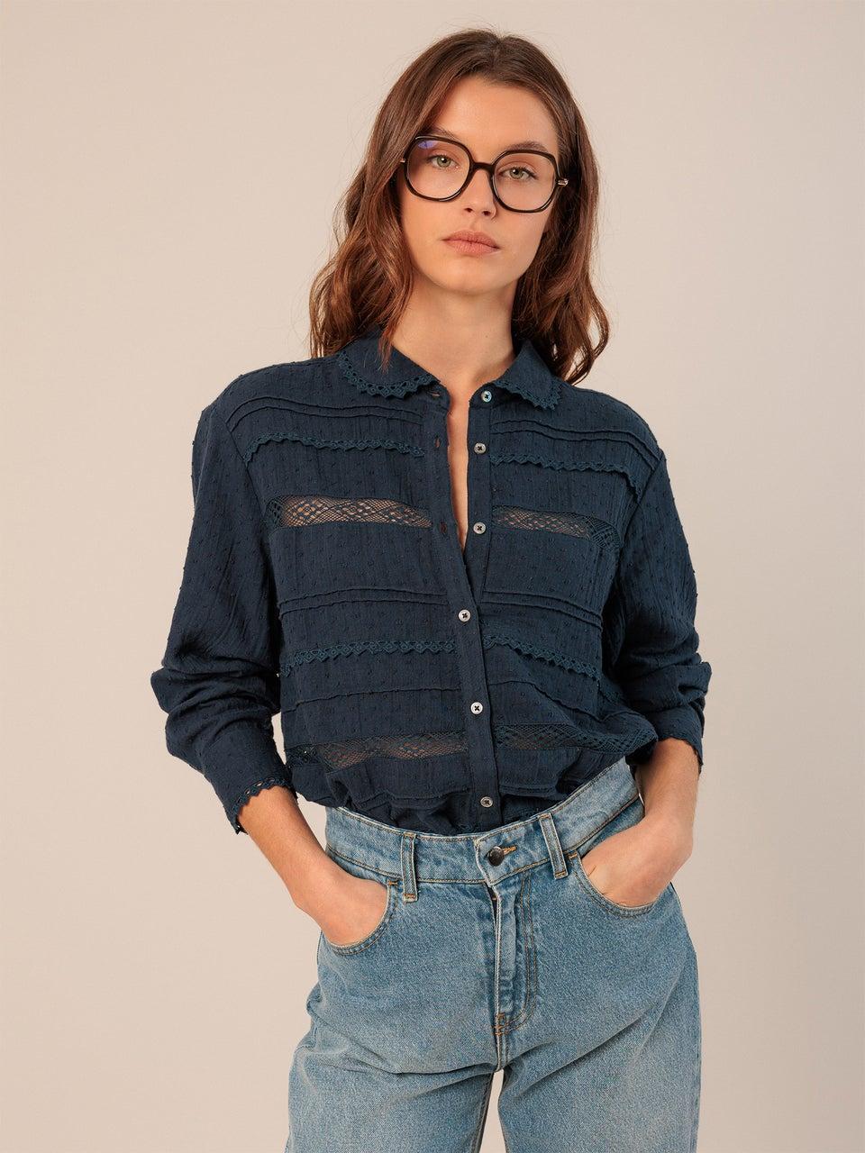 Indi & cold CAMISA DE PLUMETI Y PUNTILLA Ofertas