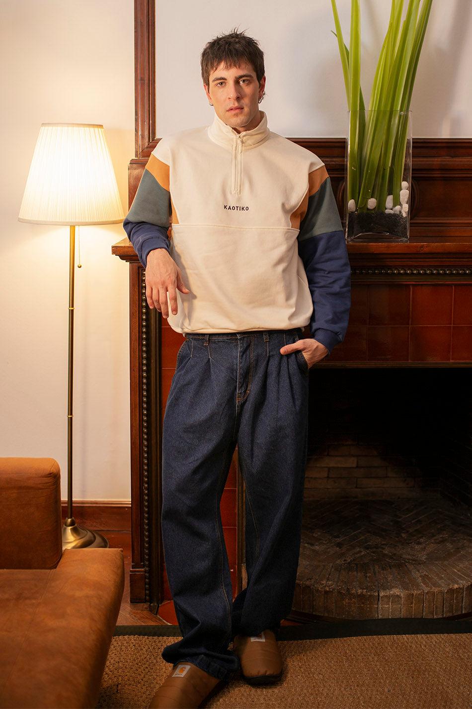 kaotiko Sudadera Arthur Ivory / Saffron / Navy Venta caliente