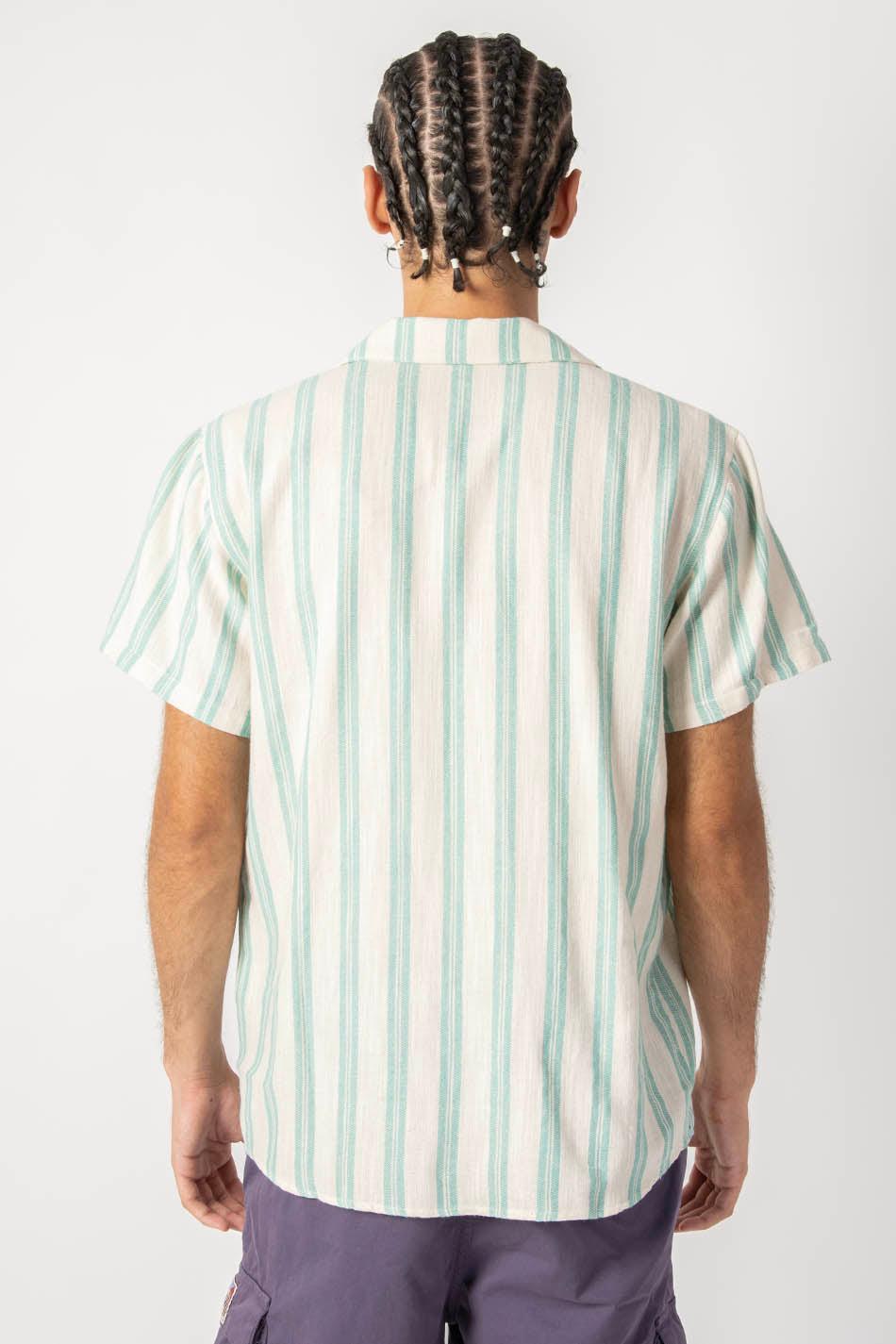 kaotiko Camisa Ozan Stripes Ivory/ Aqua Promoción por tiempo limitado