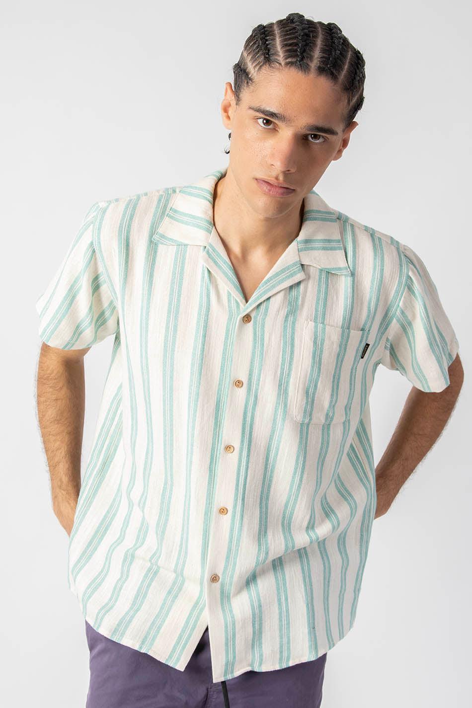 kaotiko Camisa Ozan Stripes Ivory/ Aqua Promoción por tiempo limitado