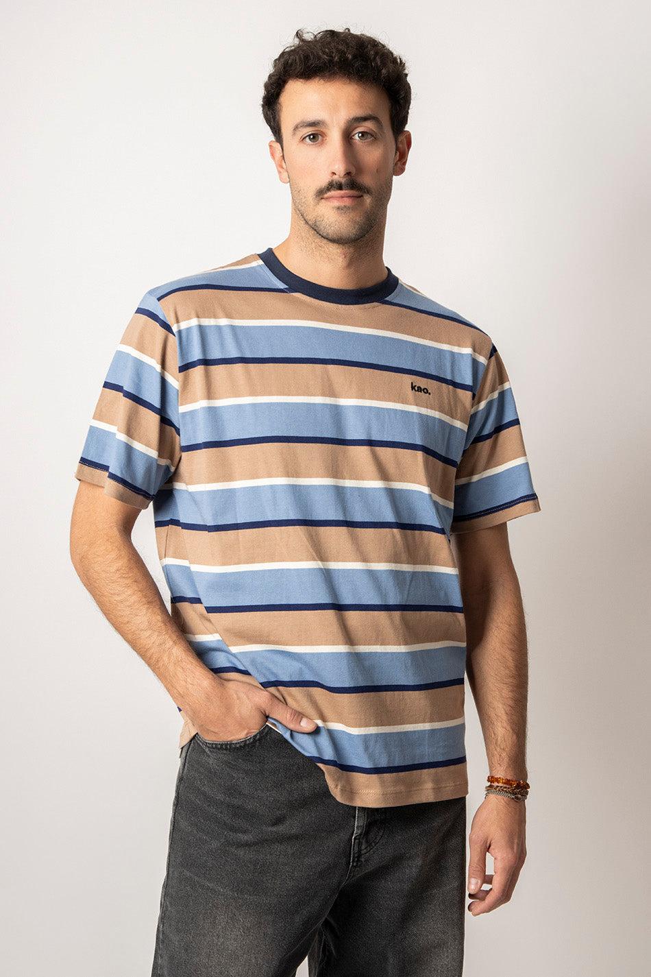 kaotiko Camiseta Keane Stripes Blue/ Hazelnuts Envío internacional gratuito