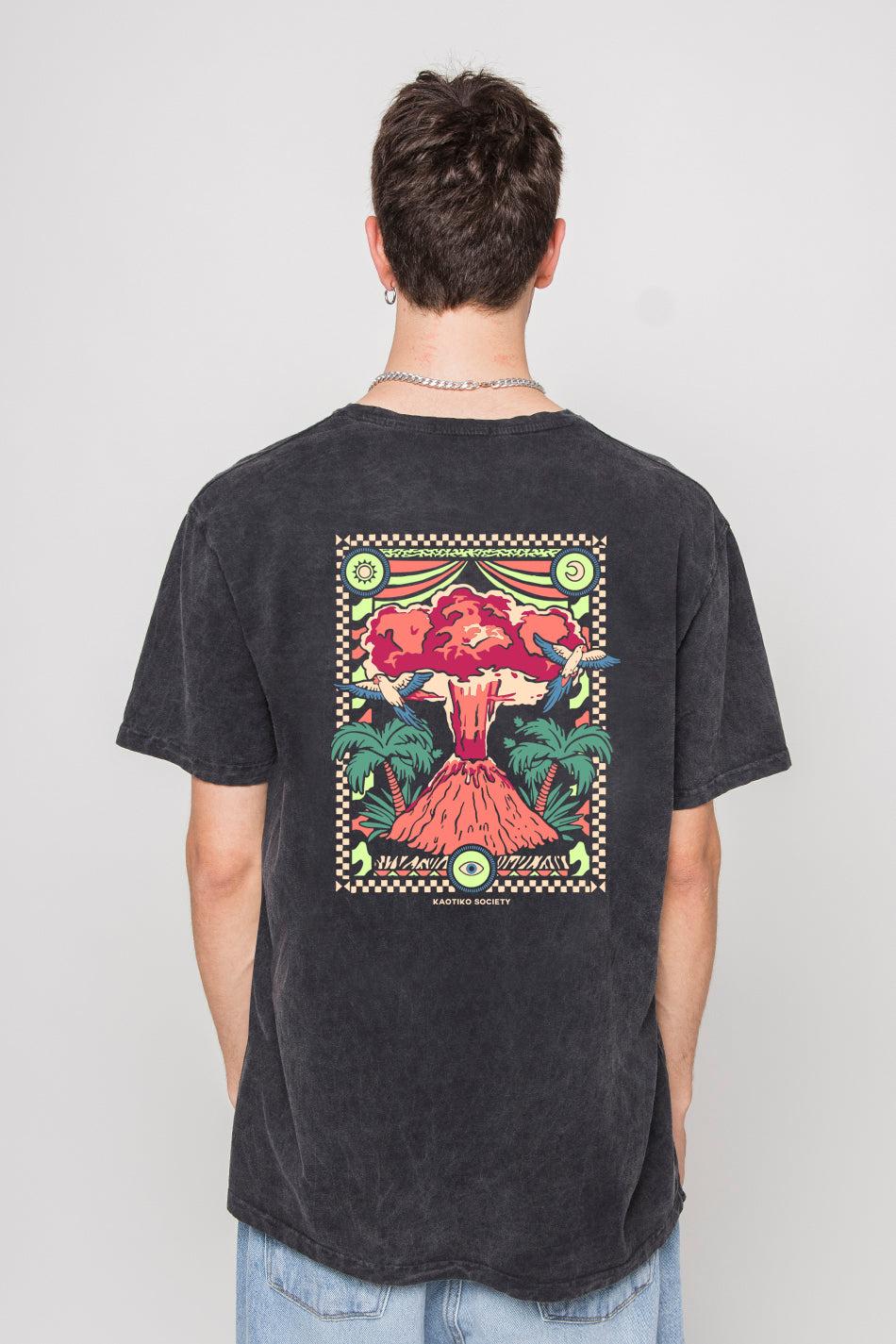 kaotiko Camiseta Washed Volcanic Symphony Black Última moda