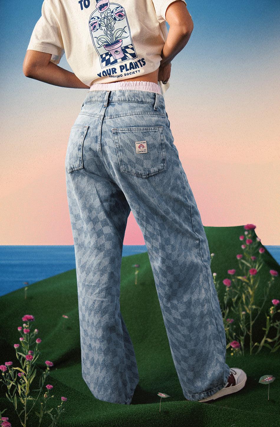 kaotiko Pantalón Loose Laser Check Denim Último día