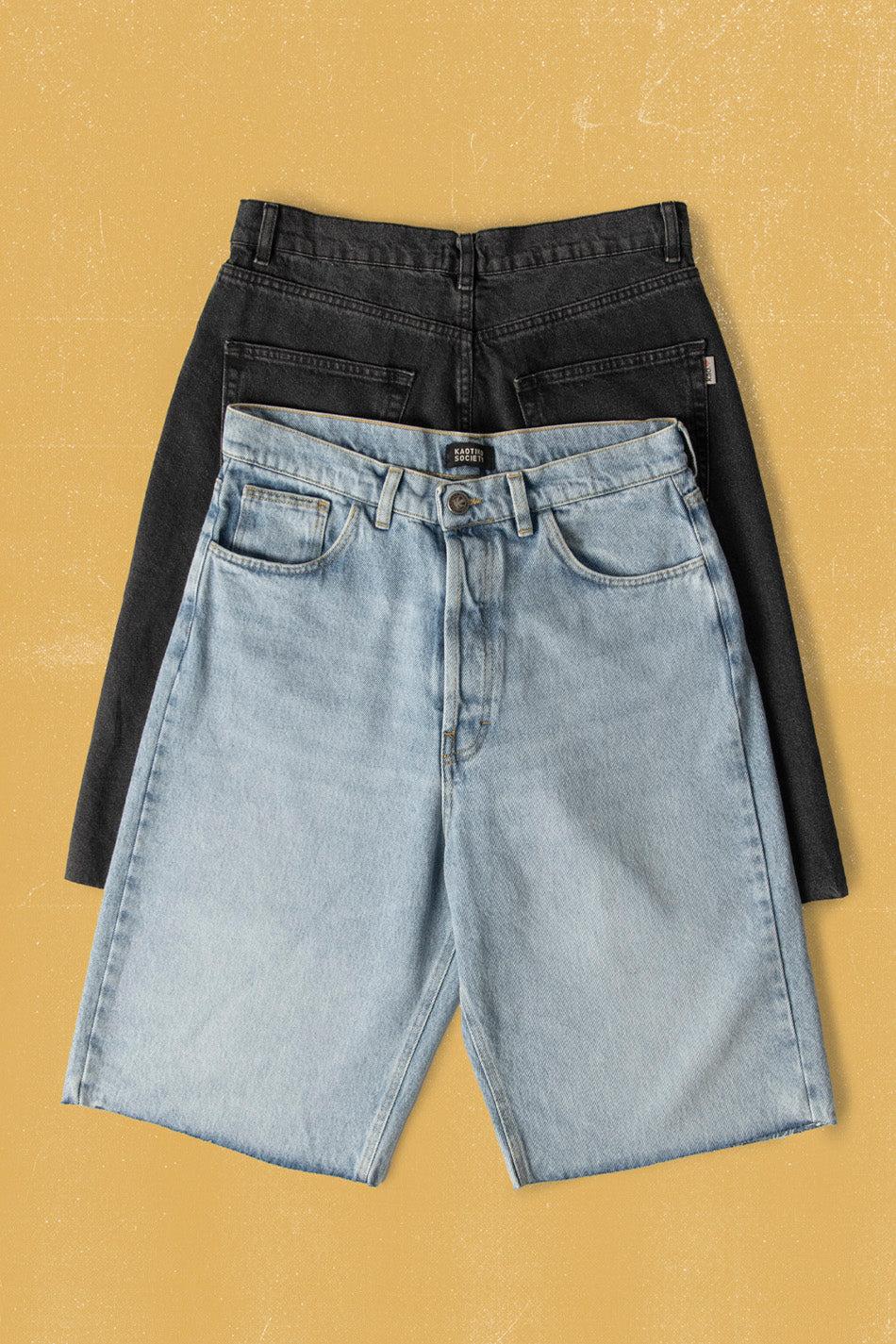 kaotiko Bermuda Loose Baggy Denim Black Devoluciones gratuitas