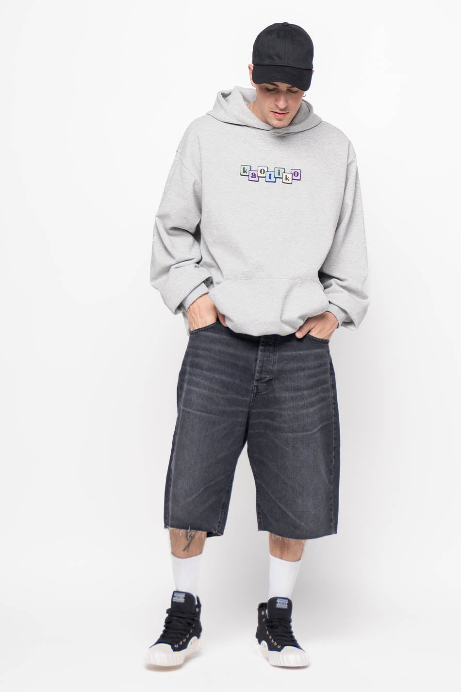 kaotiko Bermuda Loose Baggy Denim Black Devoluciones gratuitas