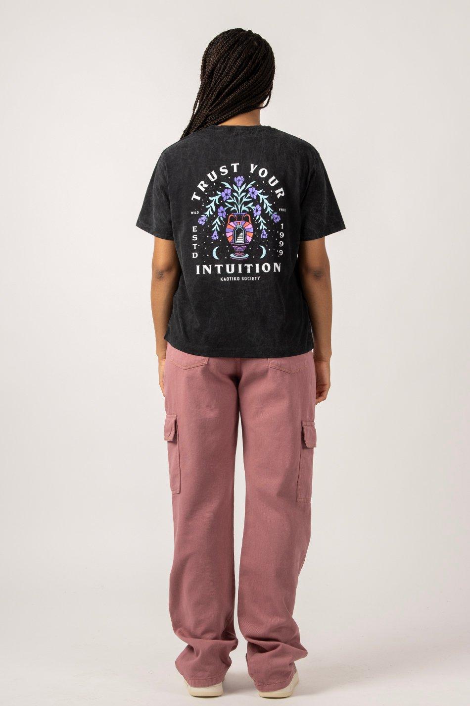 kaotiko Camiseta Washed Trust Your Intuition Black Descuento