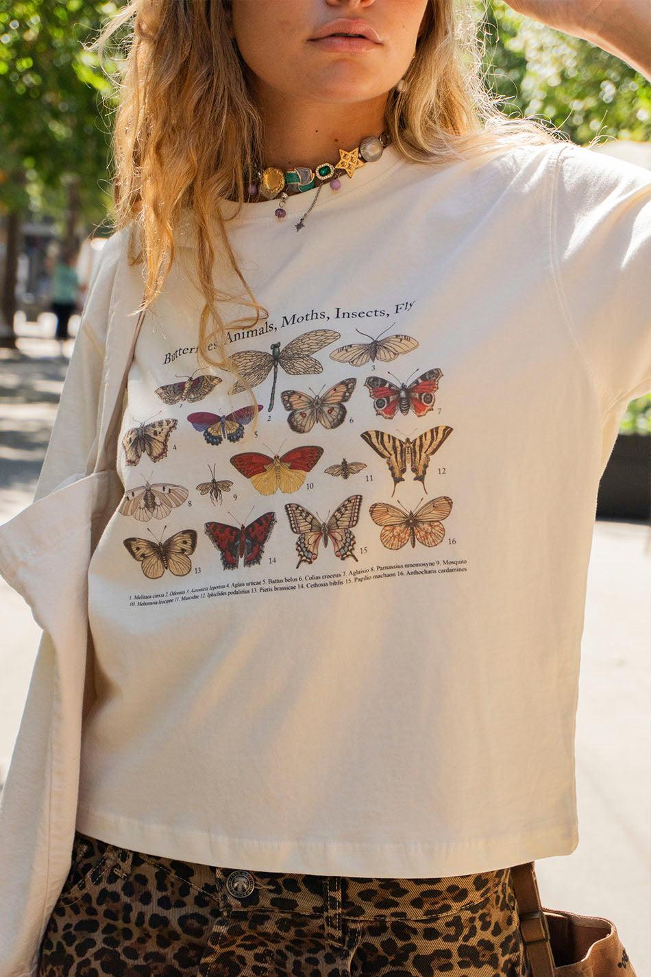 kaotiko Camiseta Washed Butterflies Ivory Rebajas top