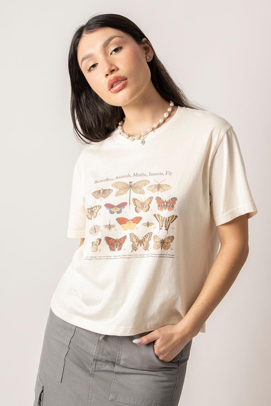 kaotiko Camiseta Washed Butterflies Ivory Rebajas top