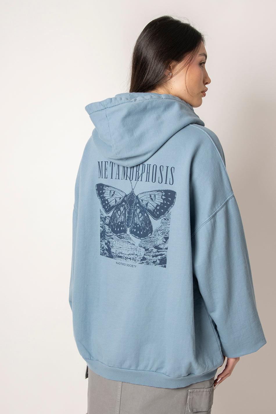 kaotiko Sudadera Washed Metamorphosis Blue Fly Última moda