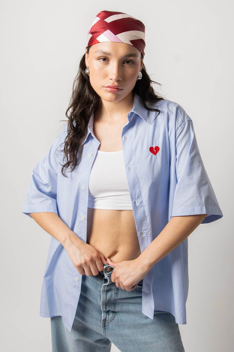 kaotiko Camisa Loui Heart Blue/ White Stripes Rebajas top
