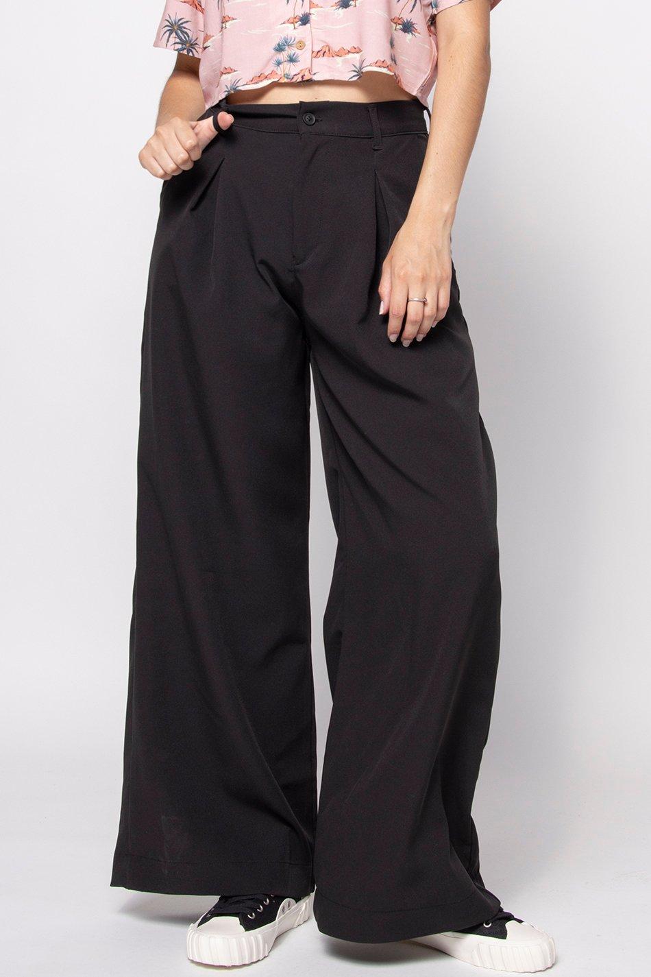 kaotiko Pantalón Wide Leg Pinzas Black Grandes descuentos